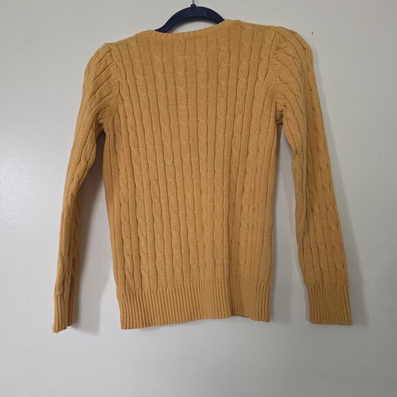 Vintage Yellow Cable Knit Fisherman Sweater Women PS Vneck Preppy Old Money Boho - Picture 4 of 8